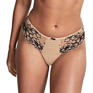 image:imagePanache Womens Allure Thong  Lace Thong with Gold Ring Detail Sheer Luxury LingerieSandBlack
