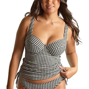 image:imagePanache Womens Iris Balcony Tankini Top  NonPadded Adjustable Straps Sustainable Gingham FabricBlack Gingham