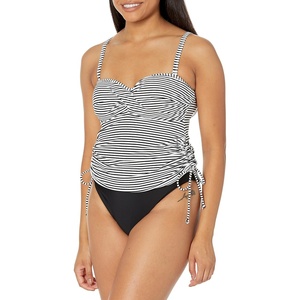 image:imagePanache Womens Swim Womens Anya Stripe BraSized Bandeau Tankini Top with Detachable StrapsBlackWhite
